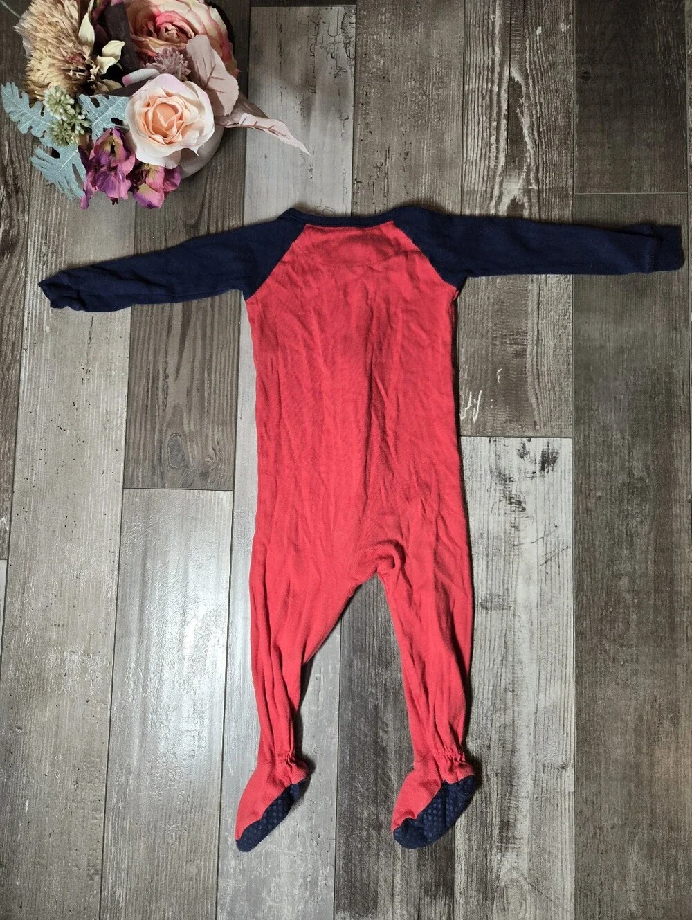 The Children's Place Red & Navy Baby Footed One-Piece Pajama - 